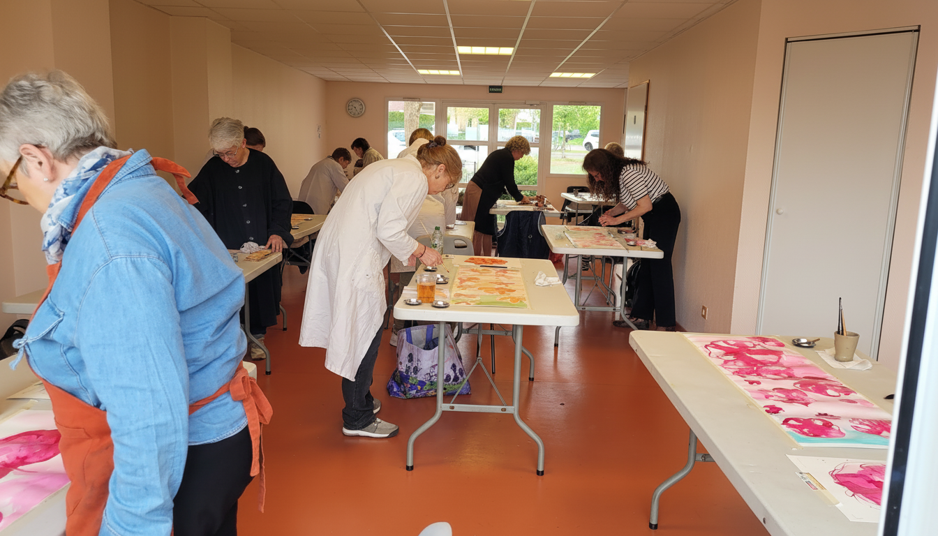 Éclaircir légèrement l’image existante pour la rendre plus lumineuse, tout en conservant l’ambiance artistique de l’atelier.
