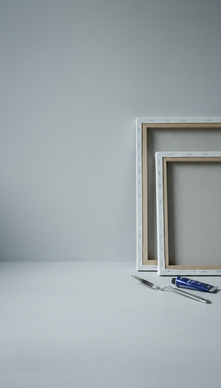 Matériel de tournage vidéo posé à côté de carnets de croquis et pinceaux dans un atelier lumineux, évoquant la préparation d'une vidéo de dessin ou de peinture.